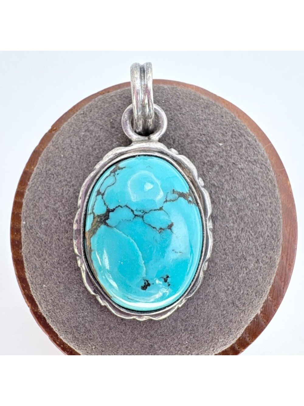 Turquoise Bezel Set Cabochon Pendant VTG Sterling Silver 925 Size 1.5" Length